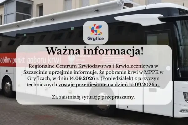 Zmiana terminu poboru krwi w Gryficach – nowy termin 15 września