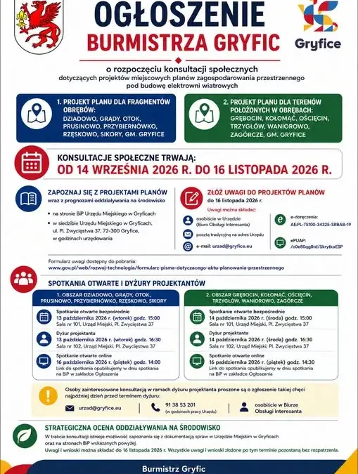 Konsultacje społeczne w gminie Gryfice: mieszkańcy zdecydują o planach zagospodarowania przestrzennego