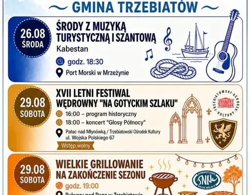 Ostatni tydzień sierpnia w Gminie Trzebiatów: koncerty, festiwal i zwiedzanie