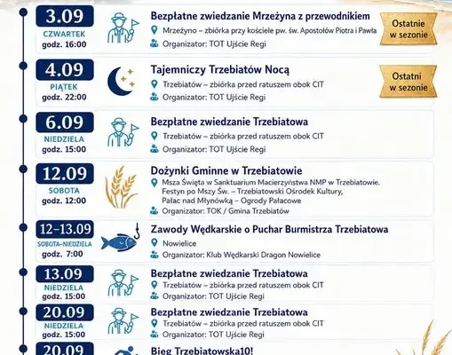 Wrzesień w Gminie Trzebiatów: zwiedzanie, dożynki, biegi i zawody wędkarskie