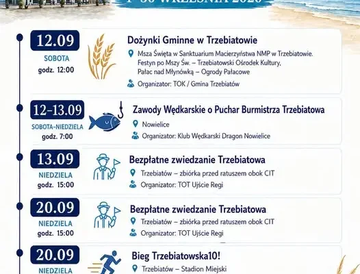 Wrześniowe wydarzenia w gminie Trzebiatów – dożynki, biegi i spacery z przewodnikiem