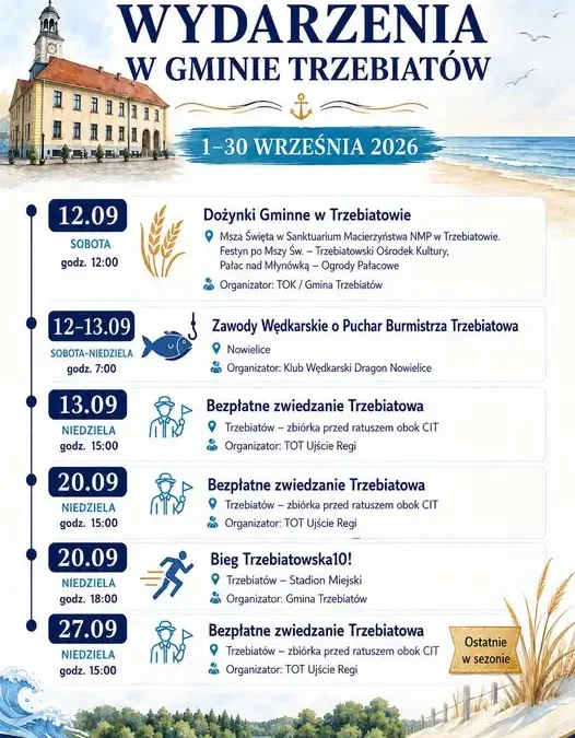 Wrześniowe wydarzenia w gminie Trzebiatów – dożynki, biegi i spacery z przewodnikiem