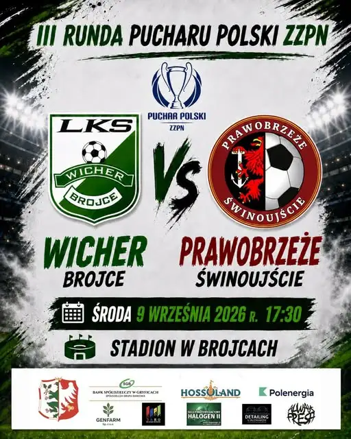 Pucharowy pojedynek w Brojcach: Wicher zmierzy się z Prawobrzeżem Świnoujście