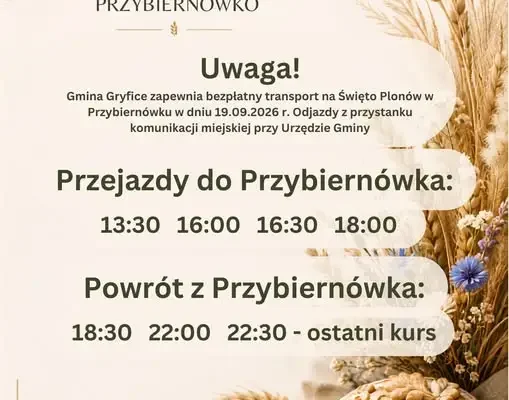 Gmina Gryfice organizuje bezpłatny transport na Święto Plonów w Przybiernówku