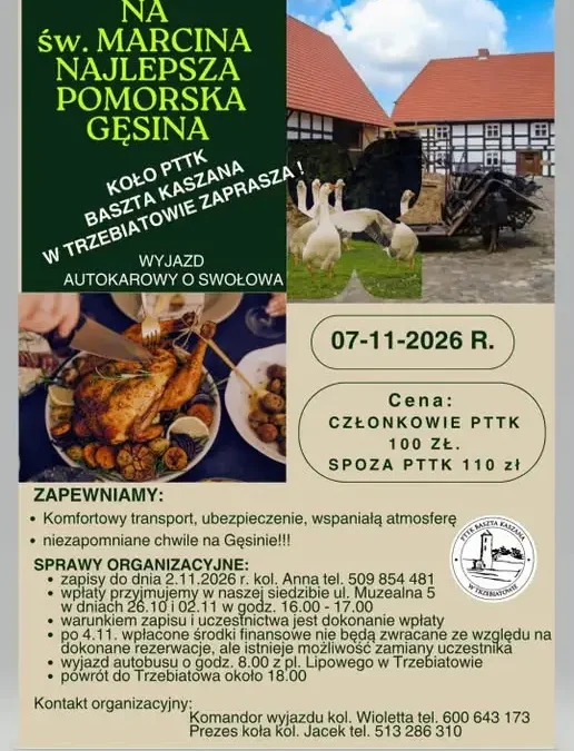 Jesienny wyjazd do Swołowa na pomorską gęsinę – zapisy do 2 listopada