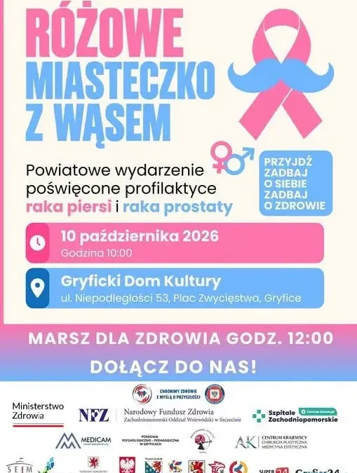 Różowe Miasteczko z Wąsem w Gryficach – profilaktyka raka piersi i prostaty